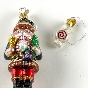 Old World Christmas Blown Glass Festive Nutcracker and Candy Ornament